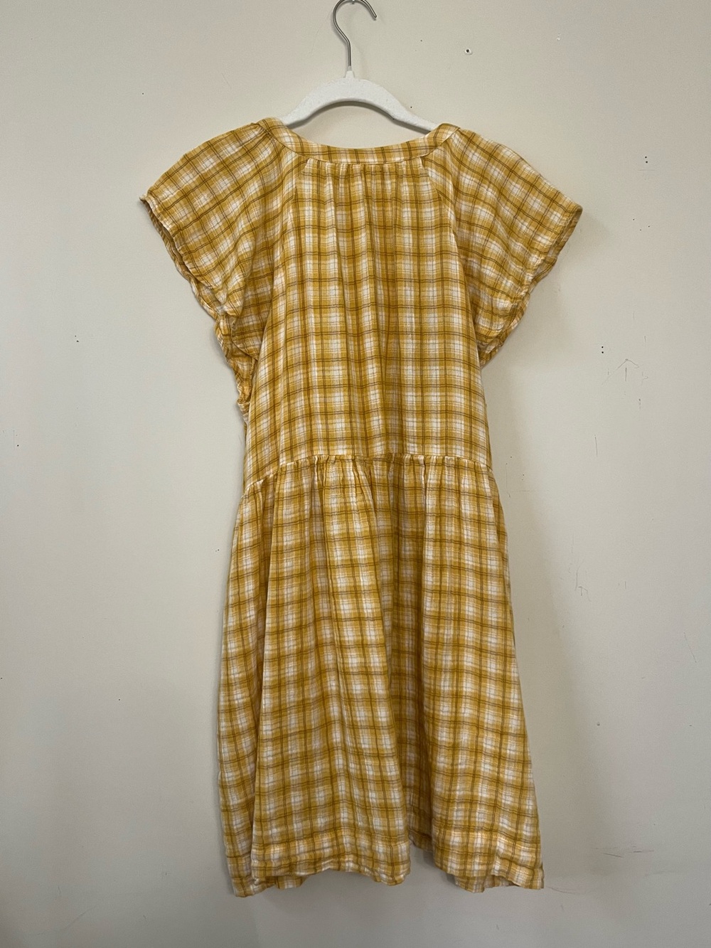 Old Navy Yellow Plaid Mini Dress with V-Neck and Flutter Sleeves - Picture 2 of 5